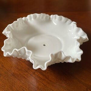 Fenton Hobnail Ruffled Edges one Tier Tidbit Tray White Milk Glass bowl
